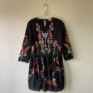 NEIMAN MARCUS Black Embroidered Dress Size XS